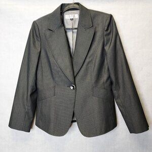 Tahari Blazer Women's 10 Grey Pinstripe Lined Suit Jacket Career Preppy Office